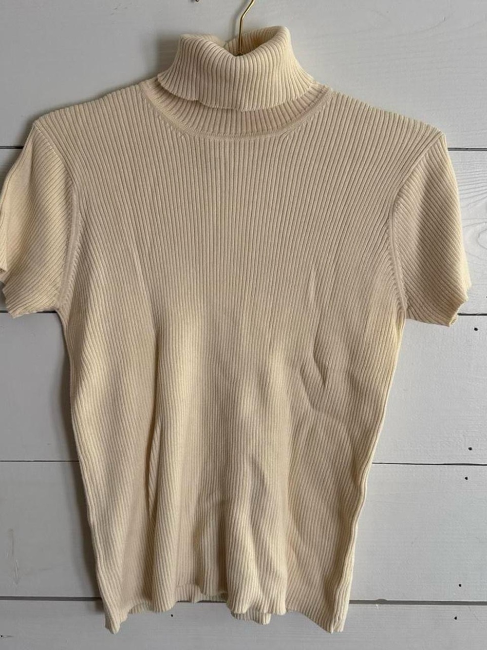 Timberland Cream Short-Sleeve Ribbed Turtleneck Top 100% Cotton